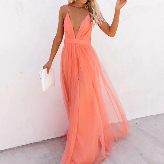 Luisa - Vestido Largo Color Coral Claro