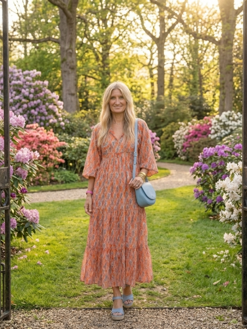 Amara | Vestido midi con escote en V y estampado geométrico