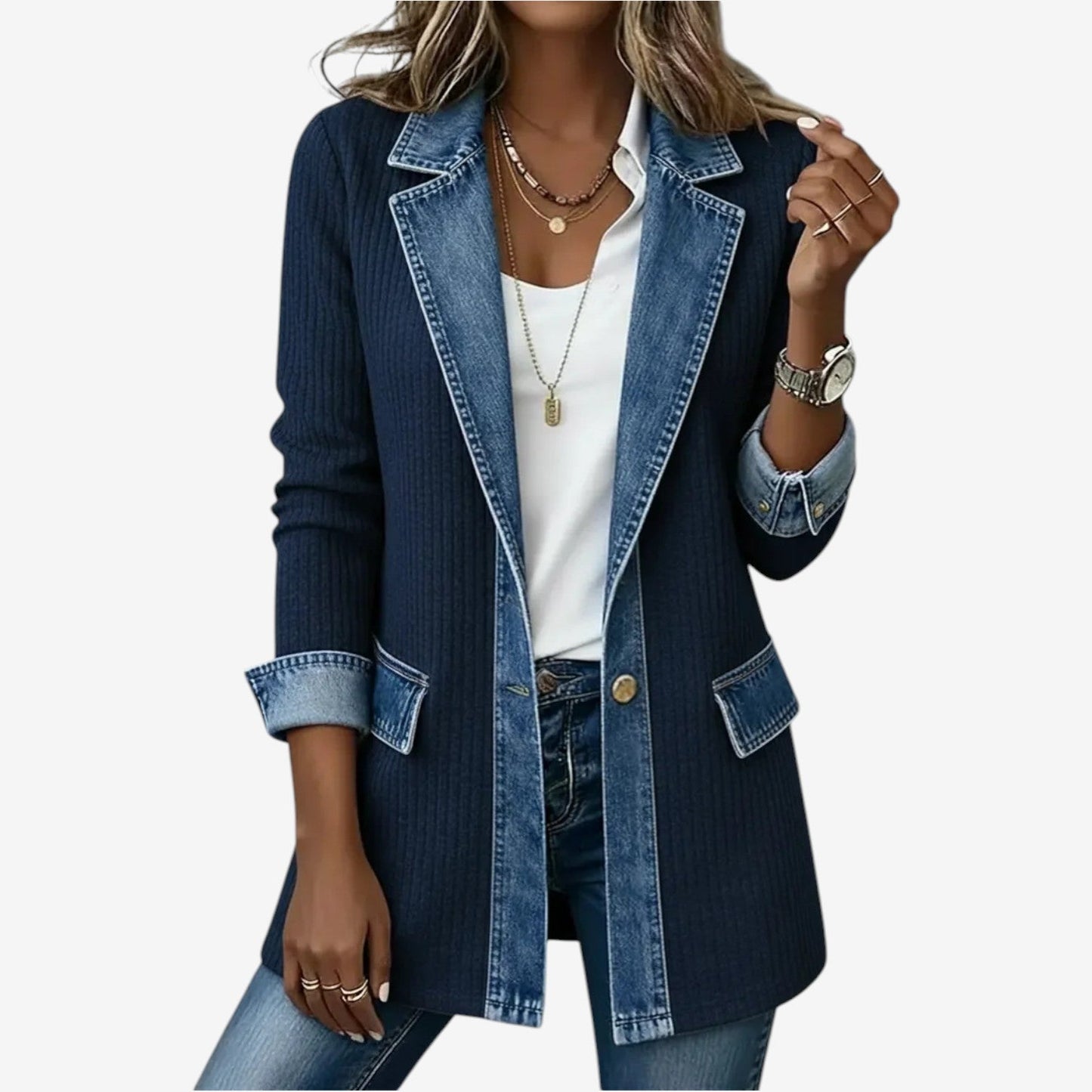 Emilia™ | Chaqueta de punto con acabado vaquero