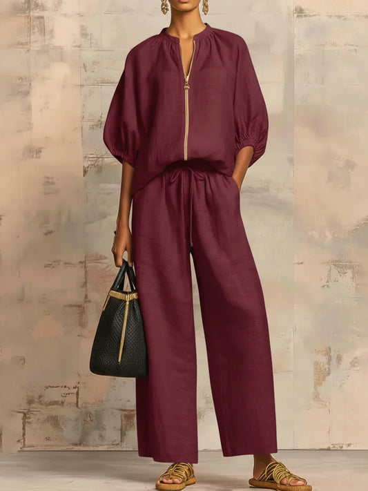 Alba | Conjunto de dos piezas: Camisa de estilo relajado y pantalón de pernera ancha