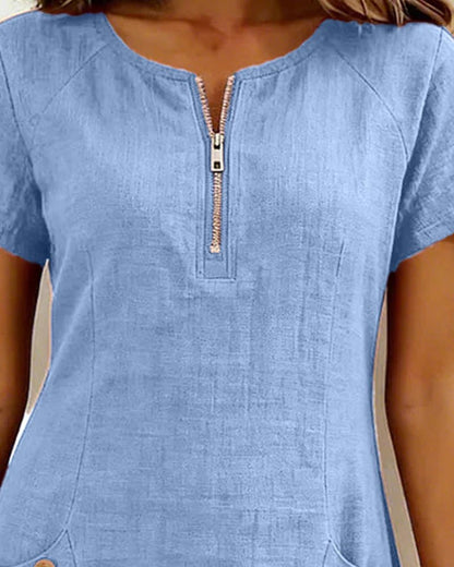 Maya | Vestido de corte A, manga corta, con bolsillo y cremallera