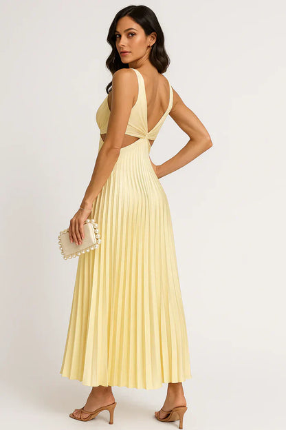 Elisa | Vestido Midi Plisado con Escote Cruzado y Caída Fluida