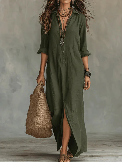 Selena™ | Vestido Maxi Negro Holgado con Botones