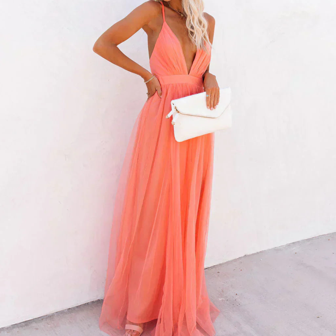 Luisa - Vestido Largo Color Coral Claro