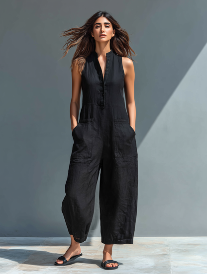 Walburga | Pantalones con peto de lino sin mangas