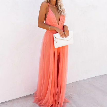 Luisa - Vestido Largo Color Coral Claro