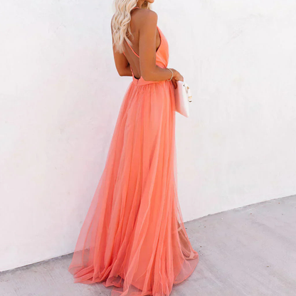 Luisa - Vestido Largo Color Coral Claro