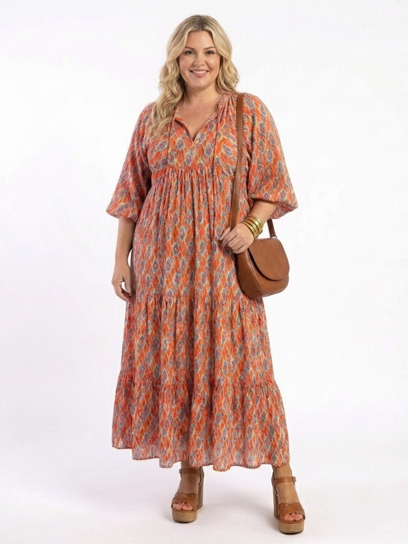 Amara | Vestido midi con escote en V y estampado geométrico
