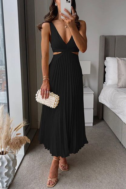 Elisa | Vestido Midi Plisado con Escote Cruzado y Caída Fluida