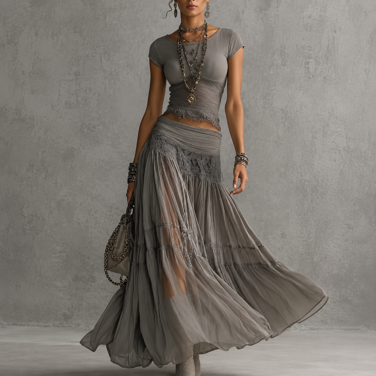 Alba 2.0 - Vestido Maxi Beige Avena de Gasa