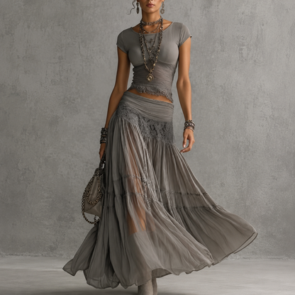 Alba 2.0 - Vestido Maxi Beige Avena de Gasa