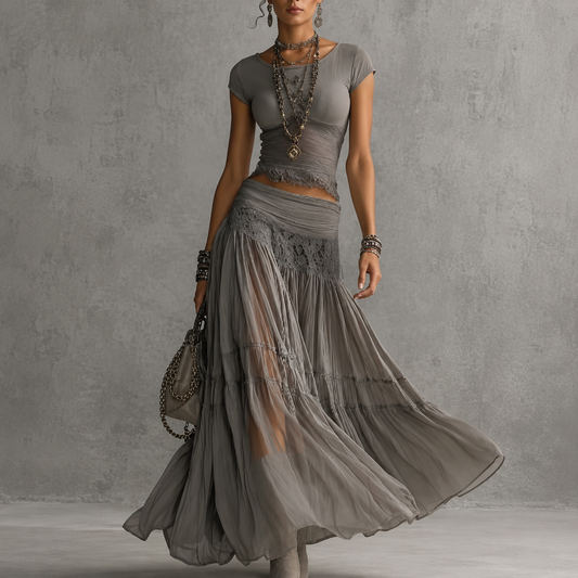 Alba 2.0 - Vestido Maxi Beige Avena de Gasa