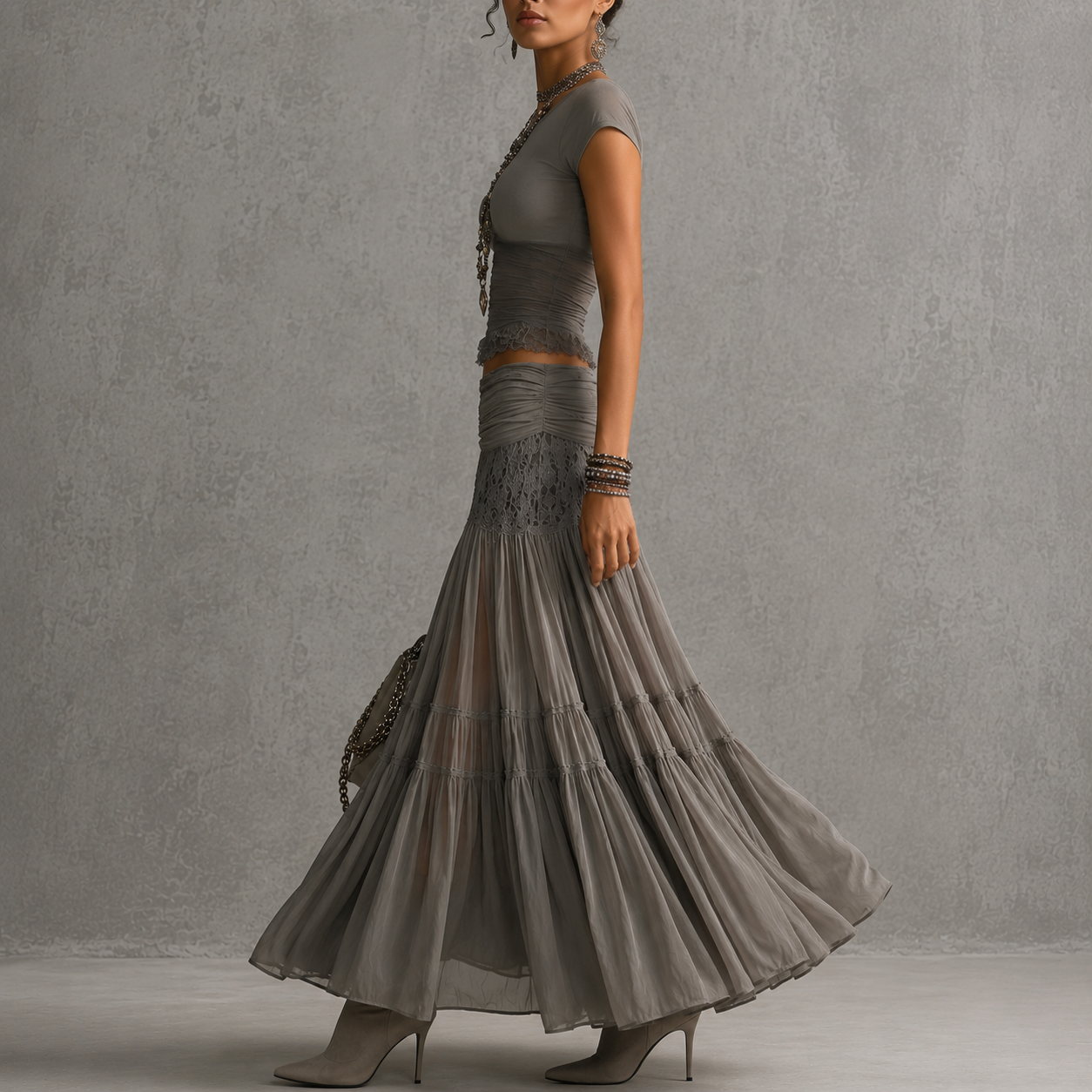 Alba 2.0 - Vestido Maxi Beige Avena de Gasa