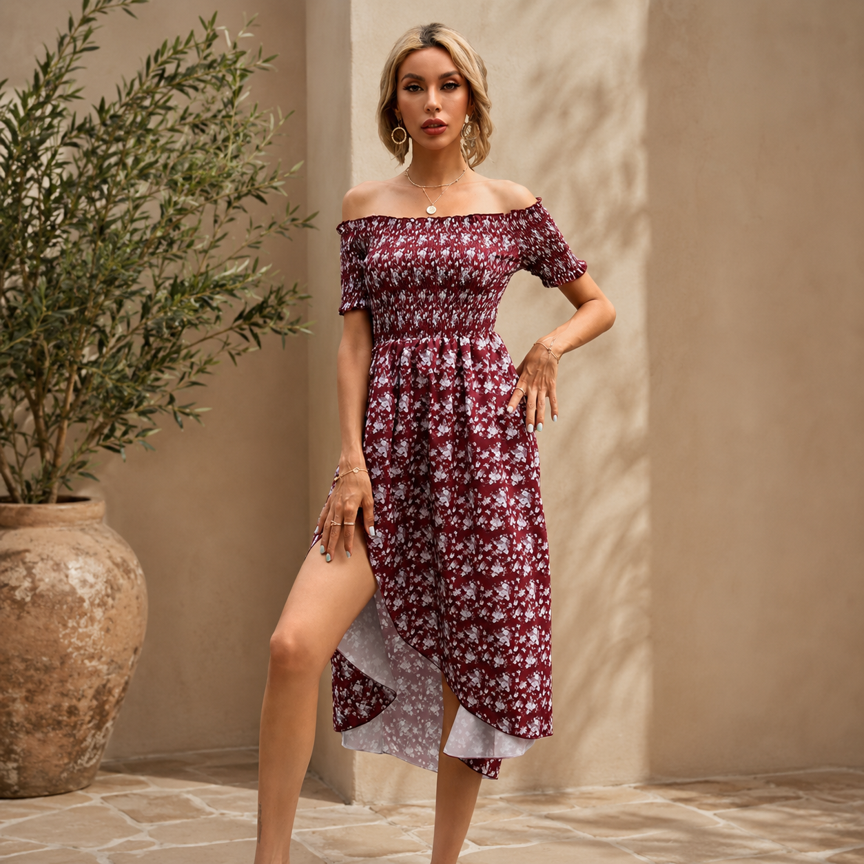 VALÉRIE | Vestido Midi Floral Bardot