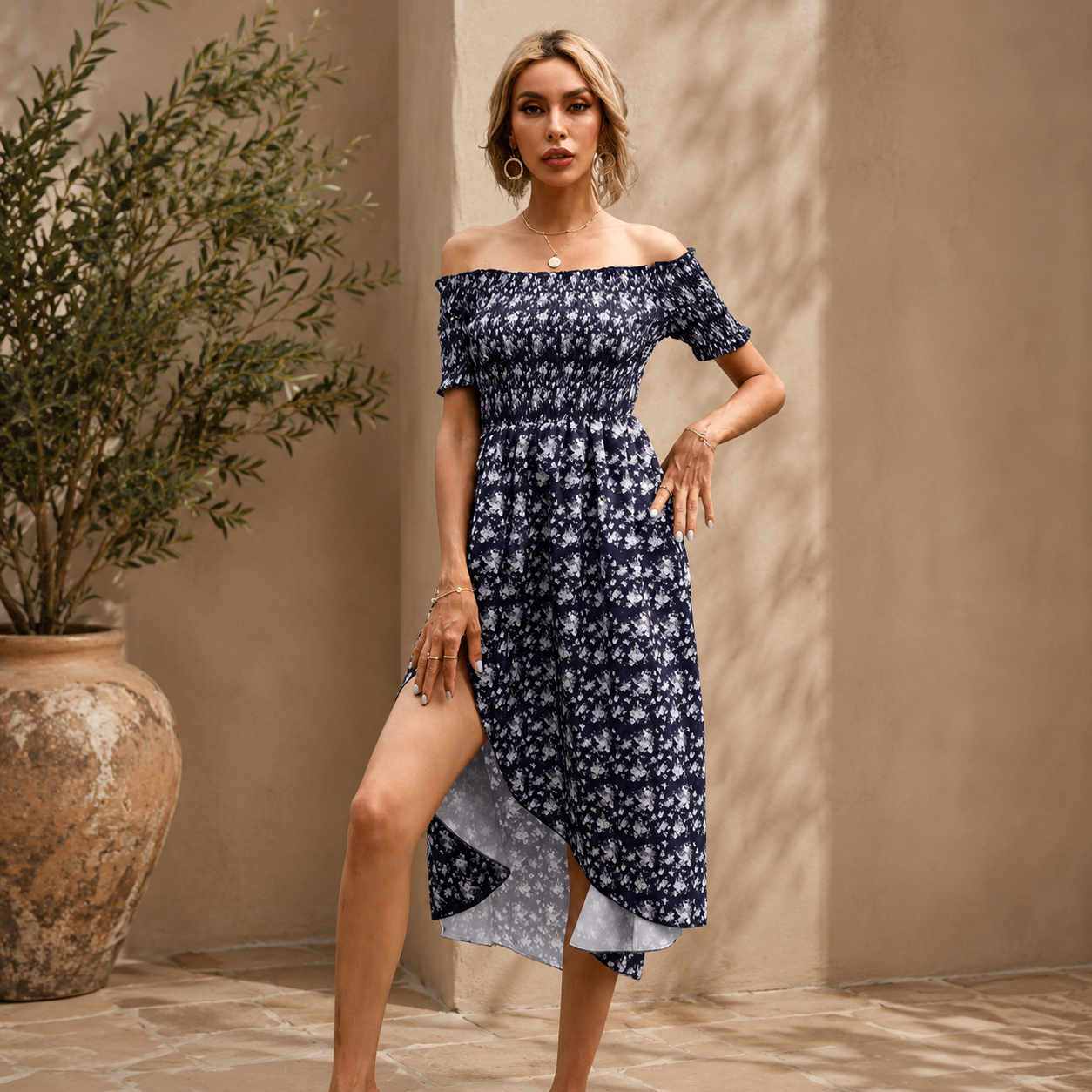 VALÉRIE | Vestido Midi Floral Bardot