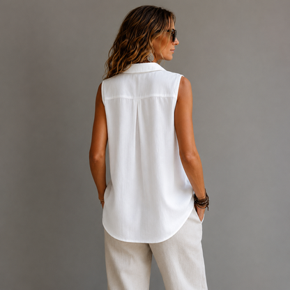 MARTA | Blusa Elegante sin Mangas con Cuello Camisero