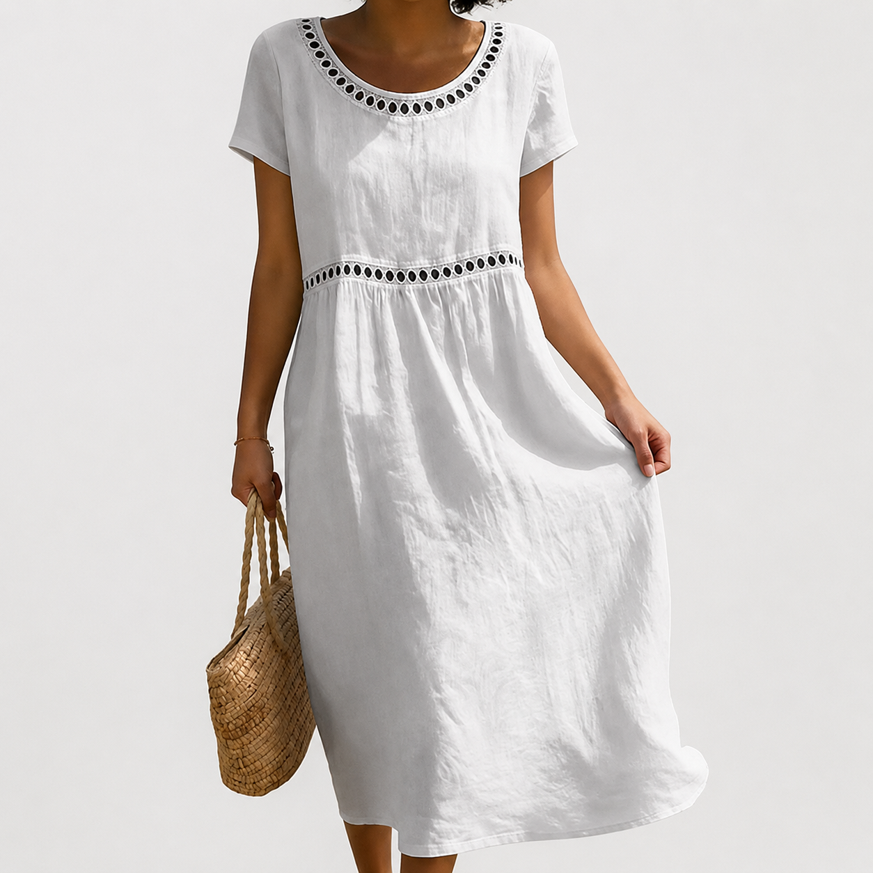 Livia™ | Vestido Midi de Lino Bordado