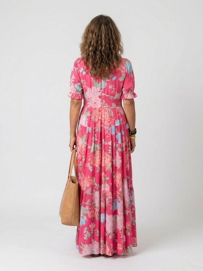 Ione | Vestido midi sin mangas con escote en V y estampado floral