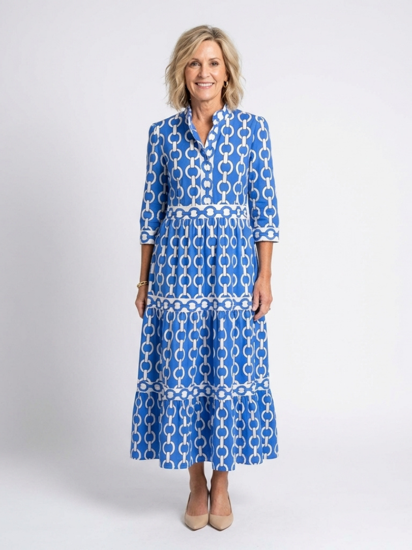 Ysolde | Vestido midi con mangas tres cuartos y estampado de cadenas