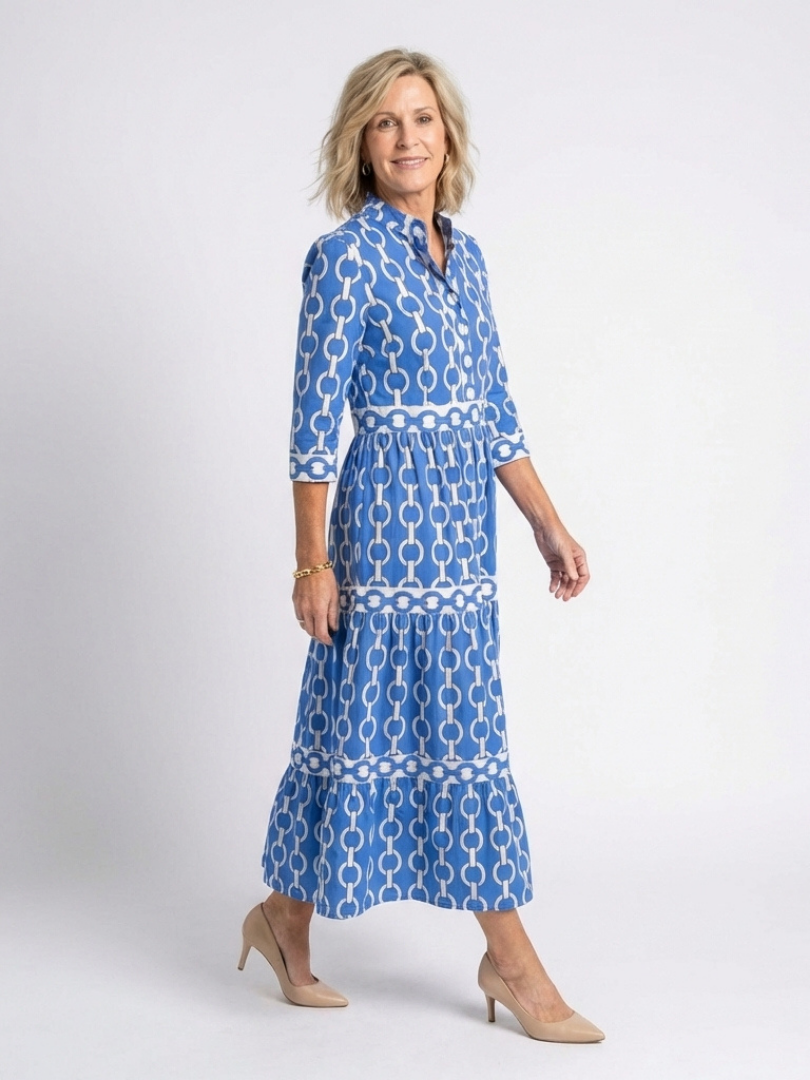Ysolde | Vestido midi con mangas tres cuartos y estampado de cadenas