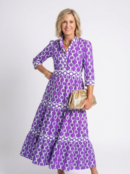 Ysolde | Vestido midi con mangas tres cuartos y estampado de cadenas