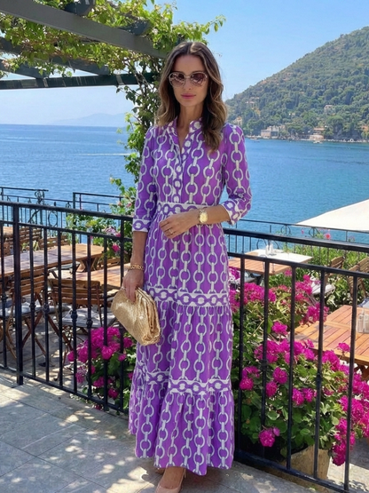Ysolde | Vestido midi con mangas tres cuartos y estampado de cadenas