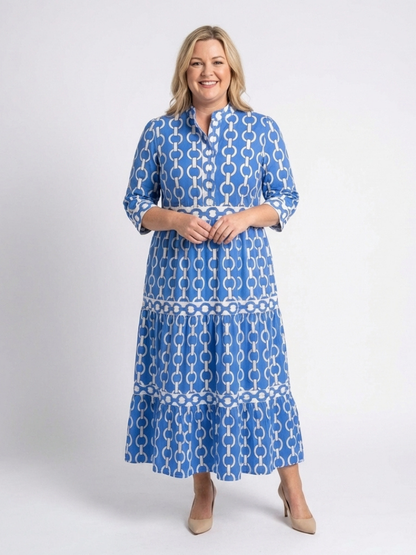 Ysolde | Vestido midi con mangas tres cuartos y estampado de cadenas