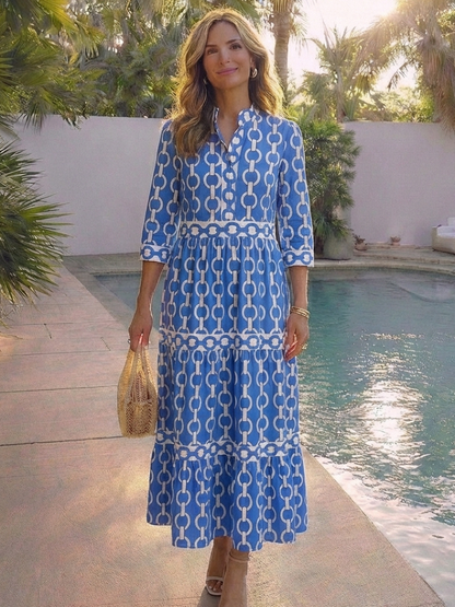 Ysolde | Vestido midi con mangas tres cuartos y estampado de cadenas
