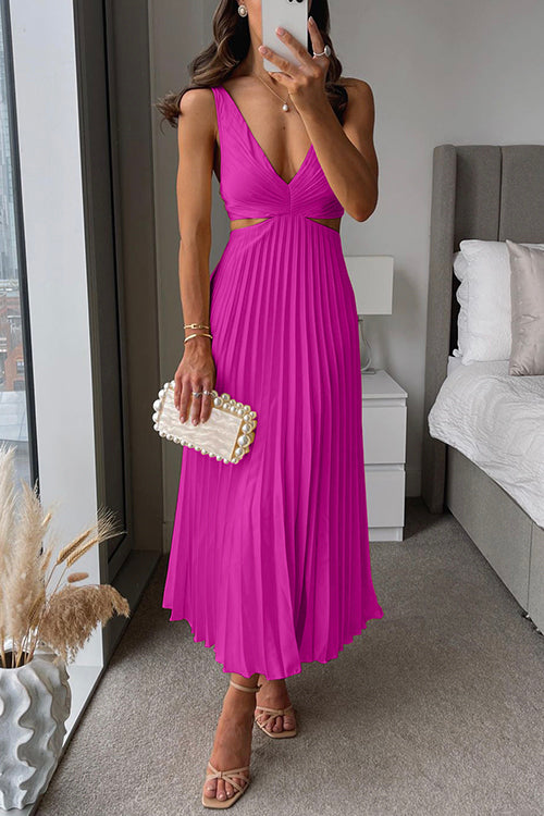 Elisa | Vestido Midi Plisado con Escote Cruzado y Caída Fluida