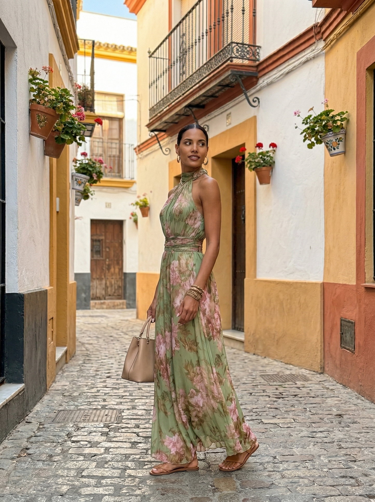 Aria – Vestido Largo Estampado Botánico