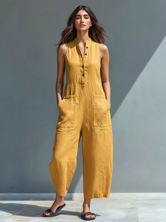 Walburga | Pantalones con peto de lino sin mangas