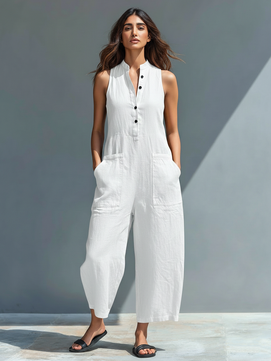 Walburga | Pantalones con peto de lino sin mangas