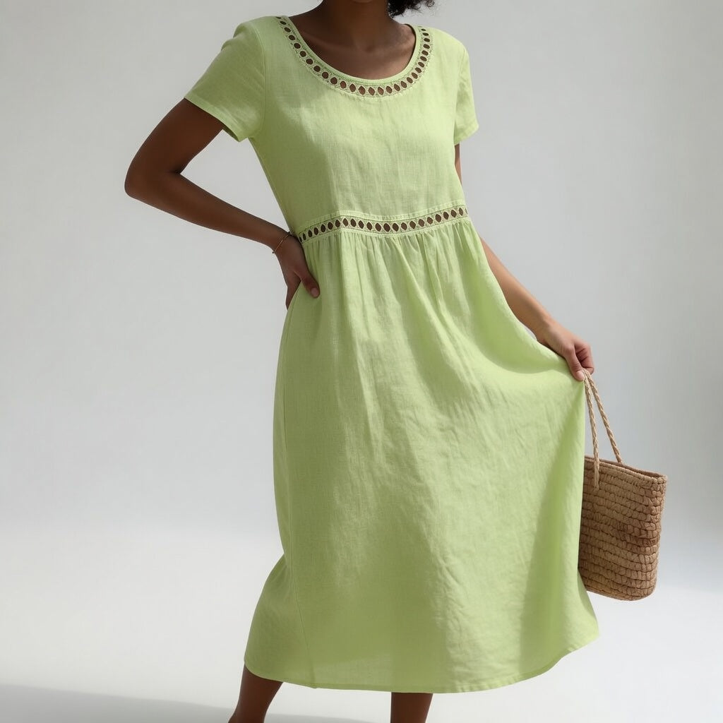 Livia™ | Vestido Midi de Lino Bordado