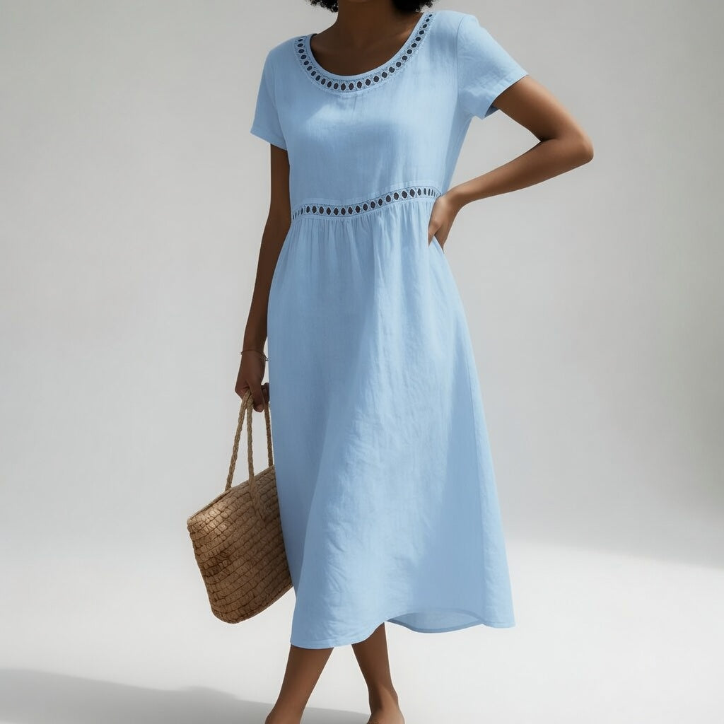 Livia™ | Vestido Midi de Lino Bordado