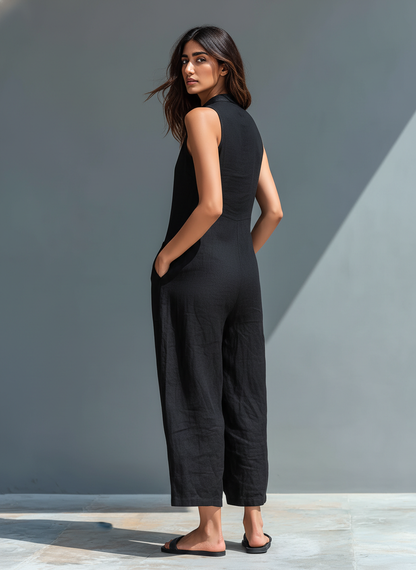 Walburga | Pantalones con peto de lino sin mangas