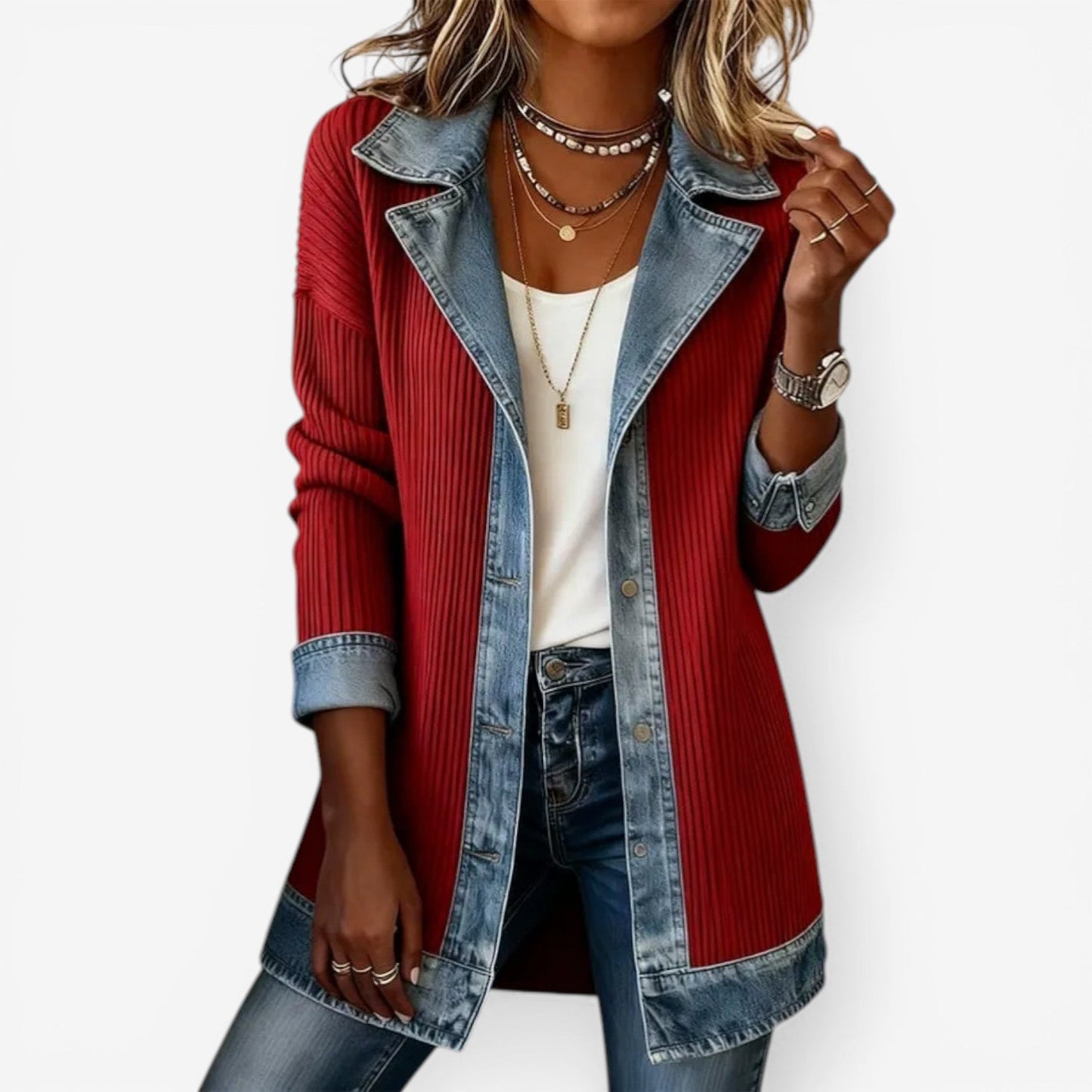 Emilia™ | Chaqueta de punto con acabado vaquero