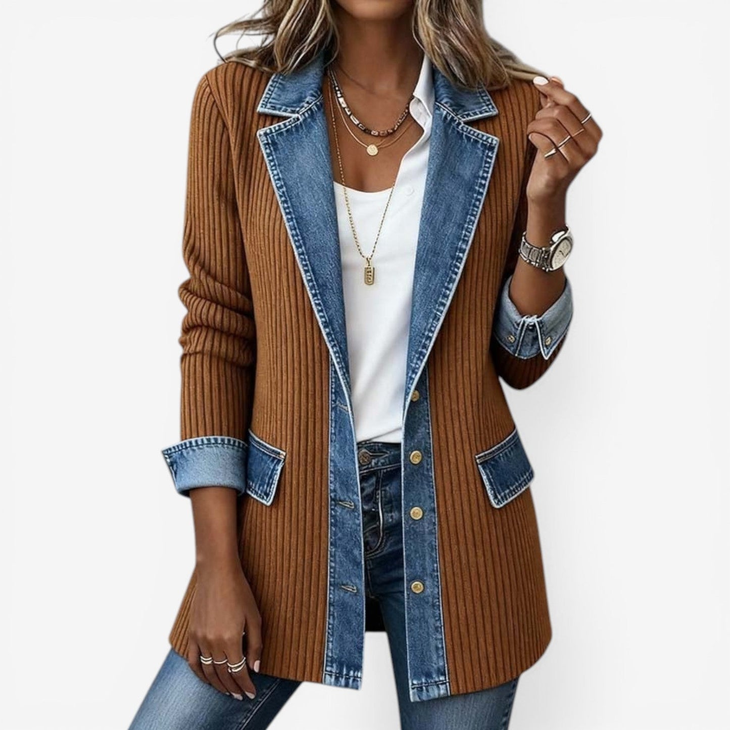Emilia™ | Chaqueta de punto con acabado vaquero