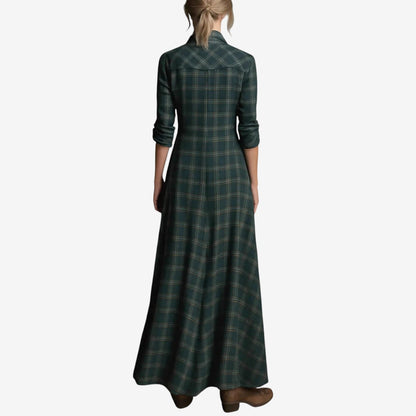 Noa | Vestido Camisero Largo de Cuadros Con Caída Fluida