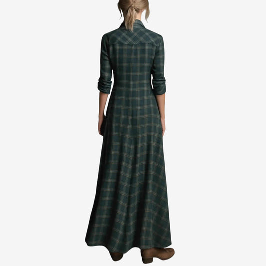 Noa | Vestido Camisero Largo de Cuadros Con Caída Fluida