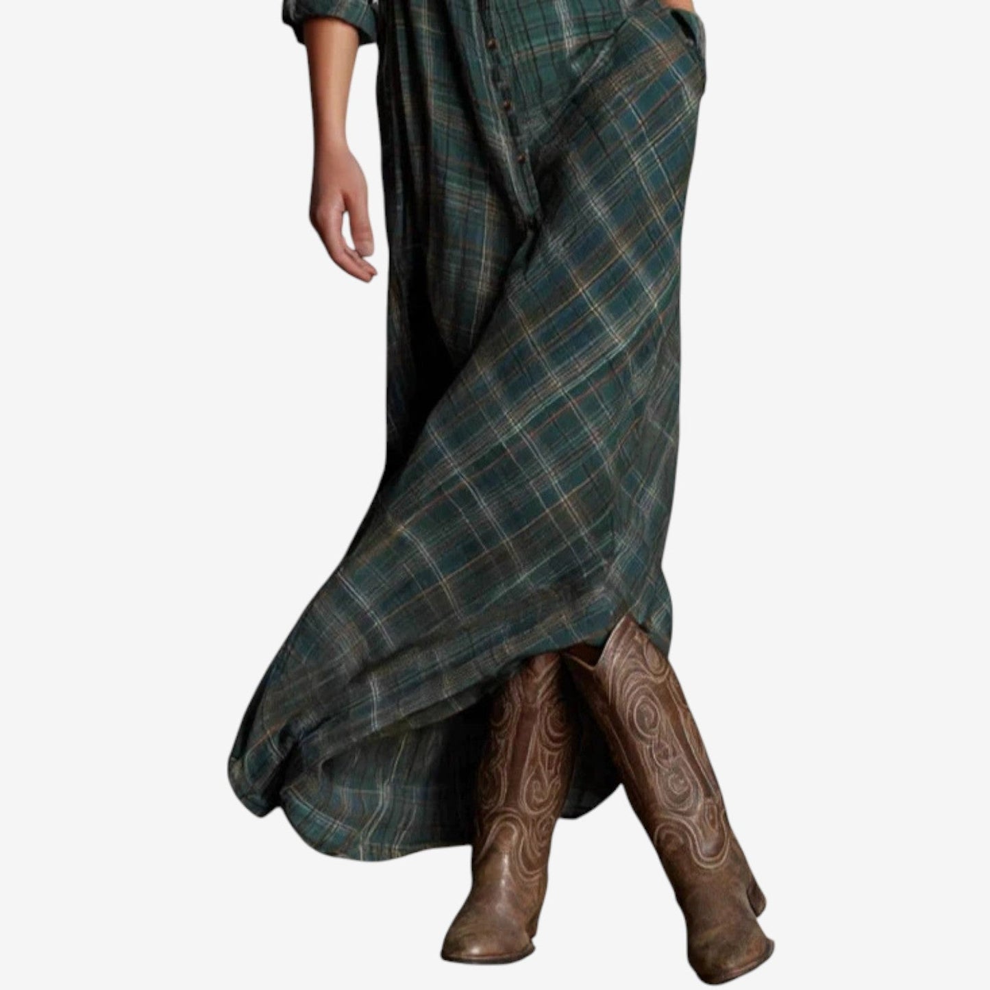 Noa | Vestido Camisero Largo de Cuadros Con Caída Fluida