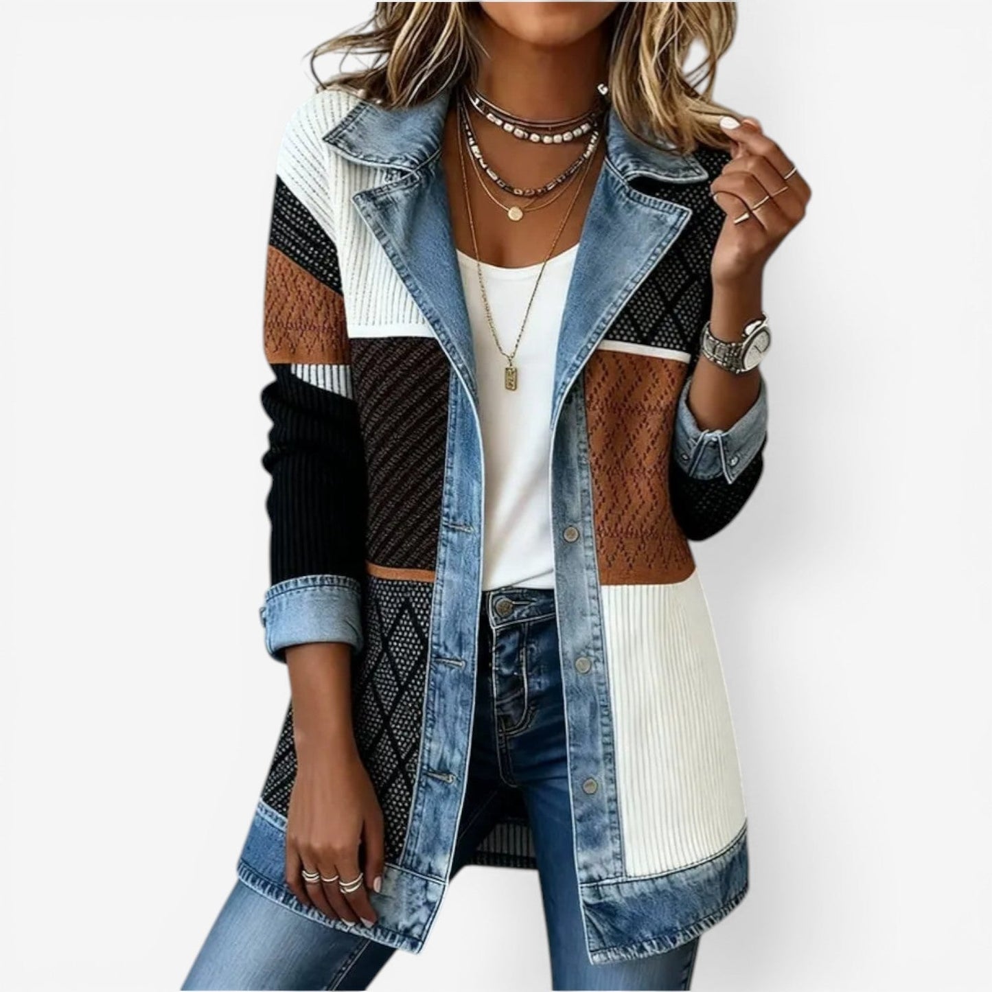 Emilia™ | Chaqueta de punto con acabado vaquero