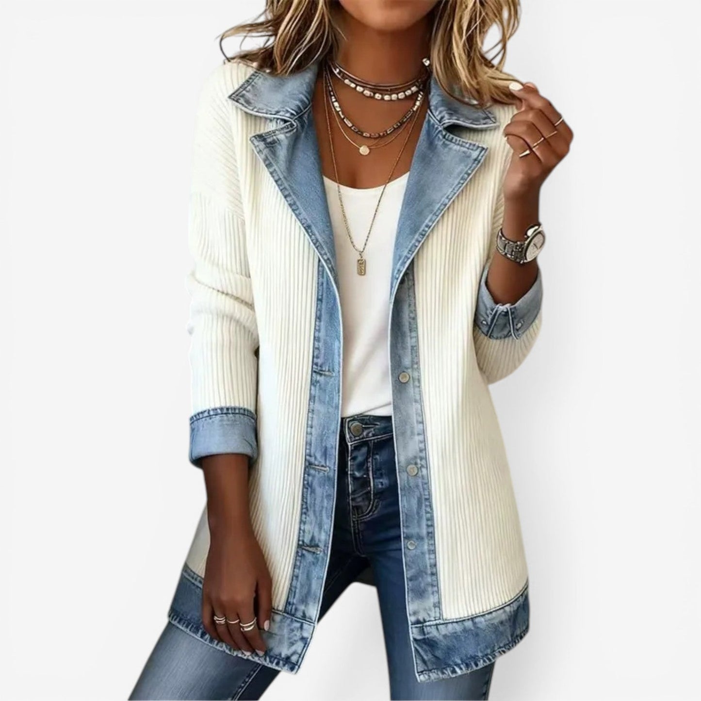 Emilia™ | Chaqueta de punto con acabado vaquero