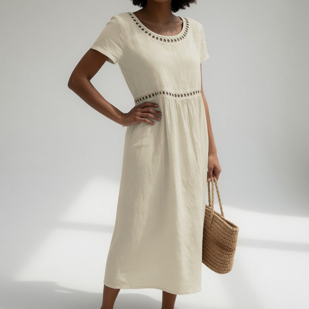 Livia™ | Vestido Midi de Lino Bordado