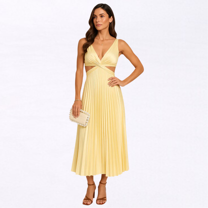 Elisa | Vestido Midi Plisado con Escote Cruzado y Caída Fluida