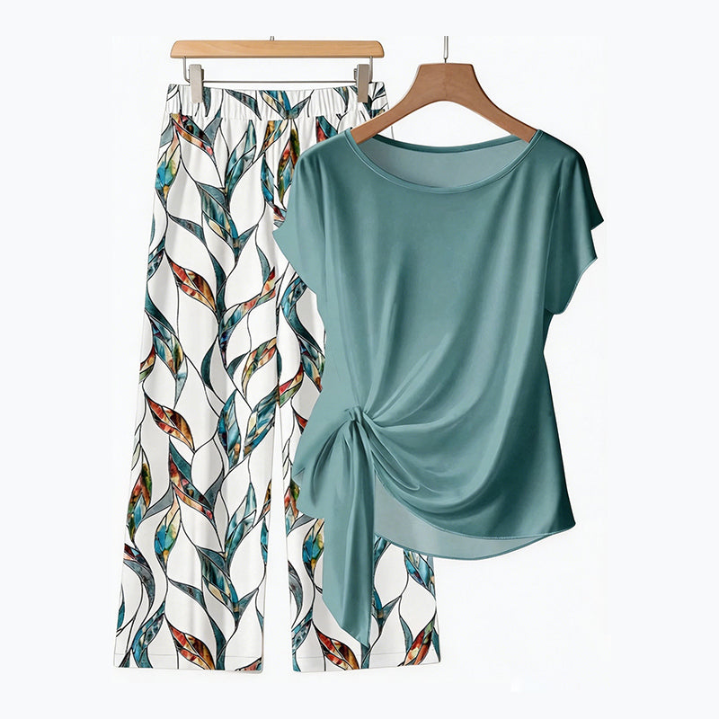 INMA | Conjunto de mujer: top con lazo lateral y pantalones estampados muy modernos ✨ Look veraniego, cómodo y moderno 👗