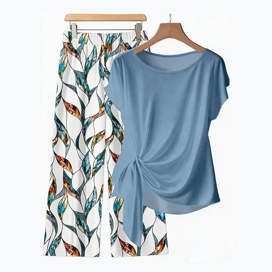INMA | Conjunto de mujer: top con lazo lateral y pantalones estampados muy modernos ✨ Look veraniego, cómodo y moderno 👗