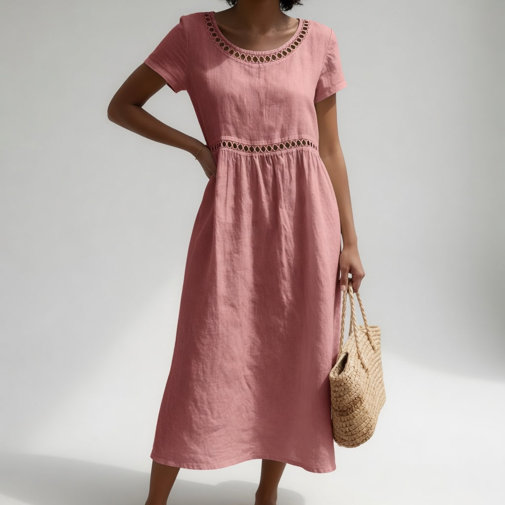 Livia™ | Vestido Midi de Lino Bordado