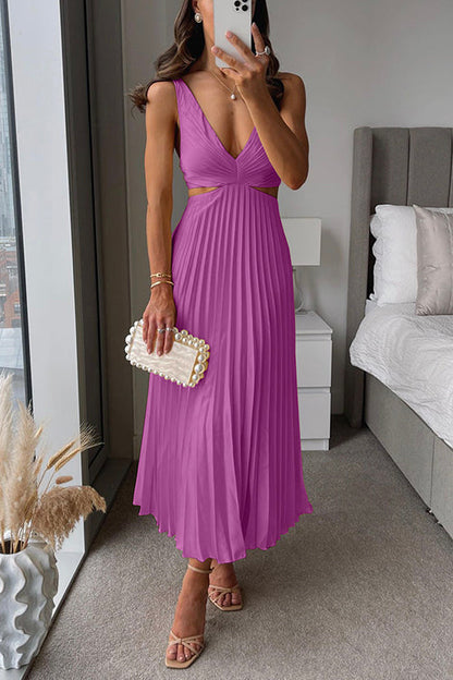 Elisa | Vestido Midi Plisado con Escote Cruzado y Caída Fluida