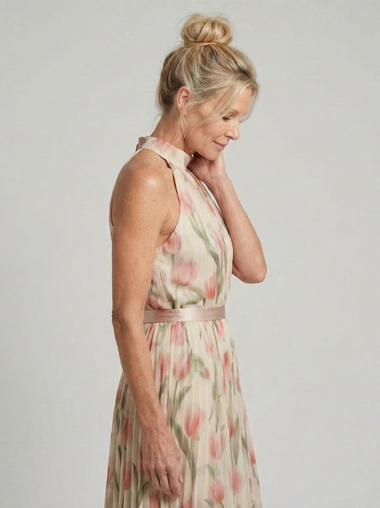 Aurelle | Vestido midi floral con cuello halter