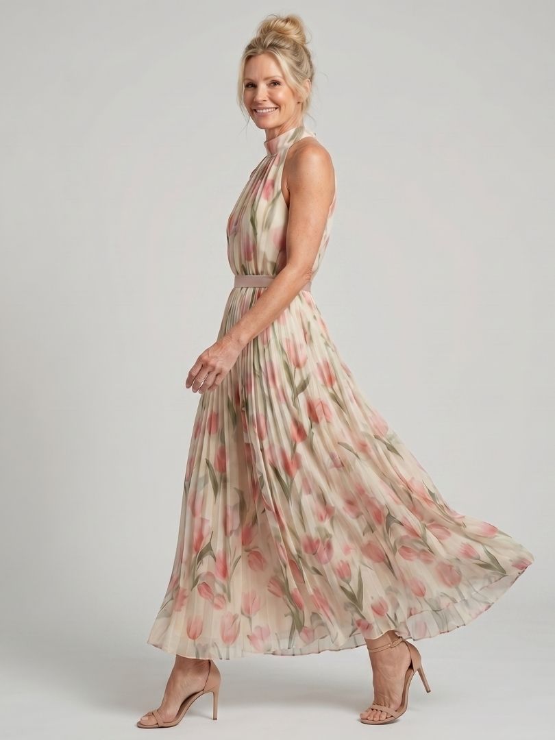 Aurelle | Vestido midi floral con cuello halter